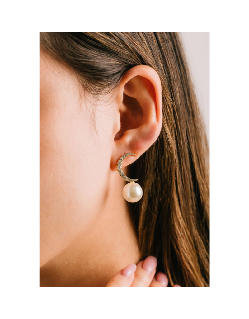 Lover's Tempo Lune Moon Pearl Stud Earrings in Gold by Lover's Tempo