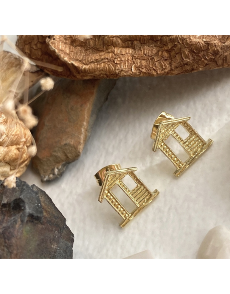 Pika & Bear 108 Raw Brass Cabin Stud Earrings by Pika & Bear