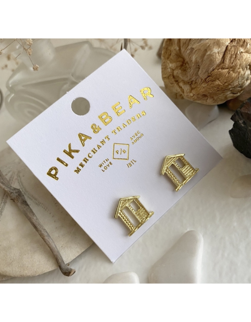 Pika & Bear 108 Raw Brass Cabin Stud Earrings by Pika & Bear