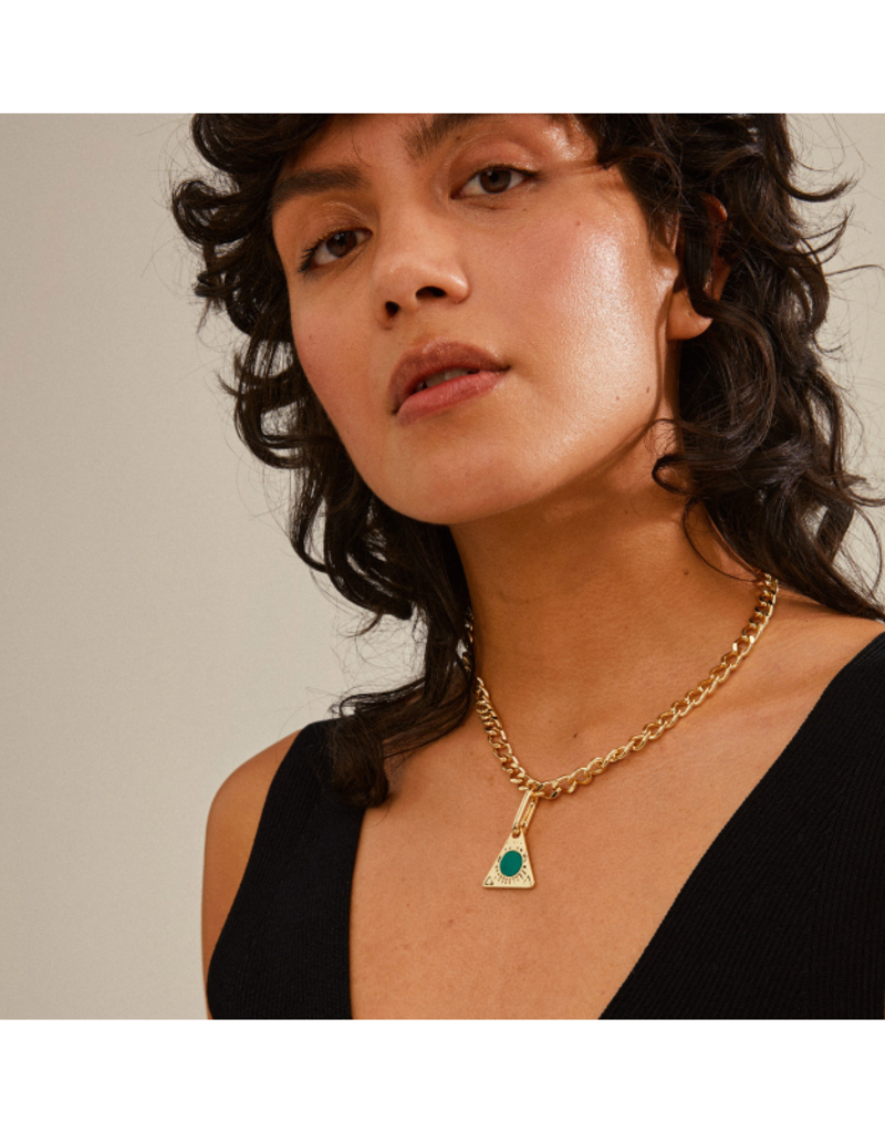 PILGRIM Triangle Charm in Green & Gold by Pilgrim