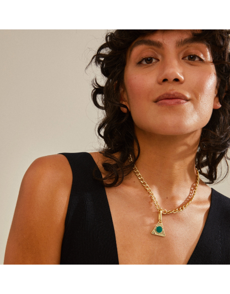 PILGRIM Triangle Charm in Green & Gold by Pilgrim