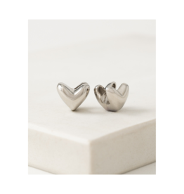 Lover's Tempo Heart Puff Hoop Earrings Silver by Lover's Tempo