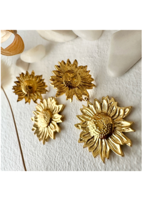 Pika & Bear Helian Double Sunflower Earrings in Gold by Pika & Bear