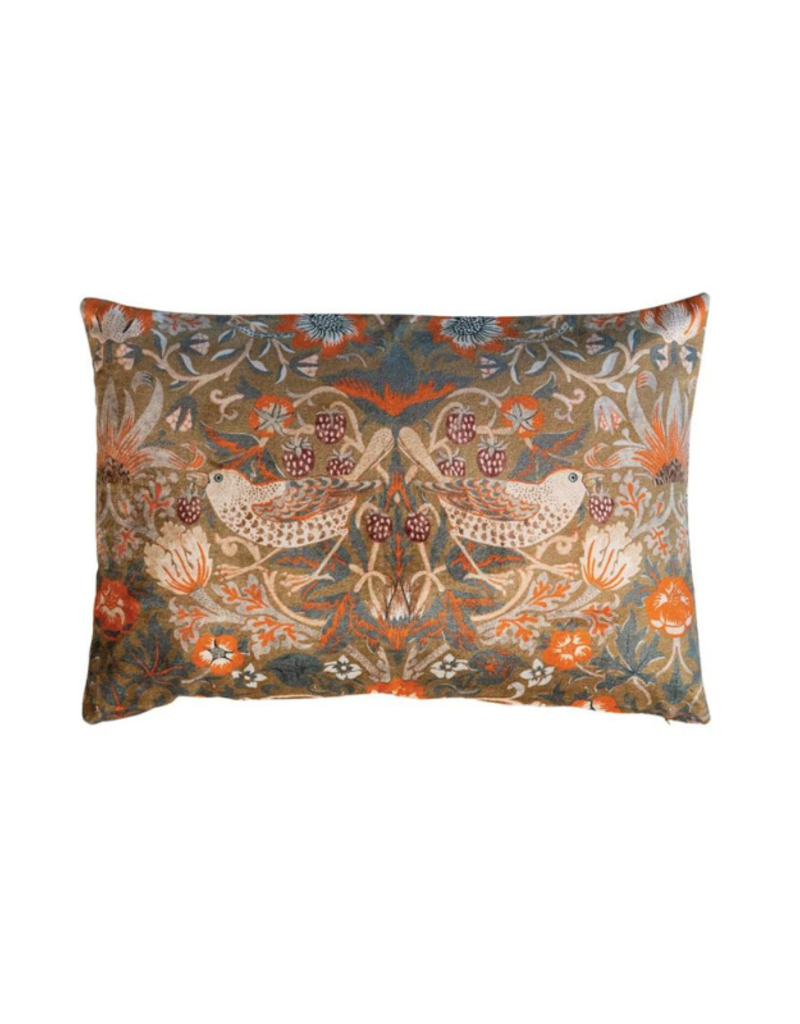 Creative Co-Op Cotton Velvet Pillow with Birds & Flowers