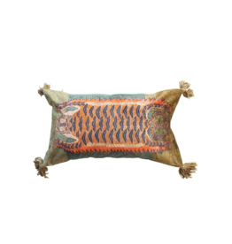 Creative Co-Op Cotton Velvet Pillow with Tibetan Tiger