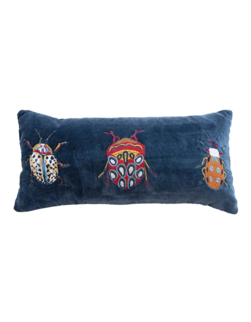 Creative Co-Op Cotton Velvet Pillow with Beetles