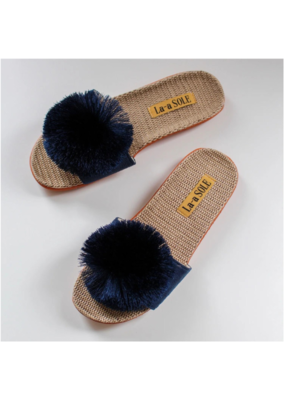 Pom Pom Slide in Navy by La-a SOLE