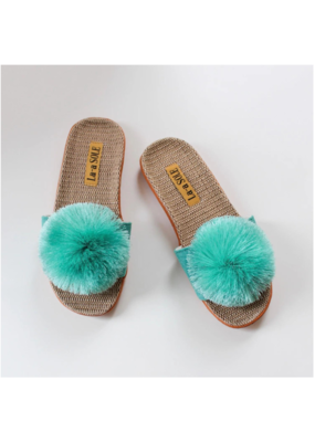 Pom Pom Slide in Aqua by La-a SOLE