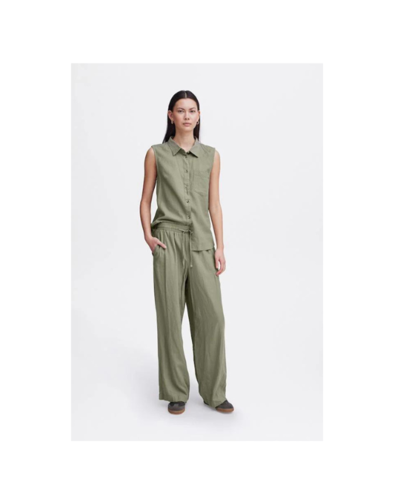 ICHI Lino Flared Pant in Vetiver by ICHI
