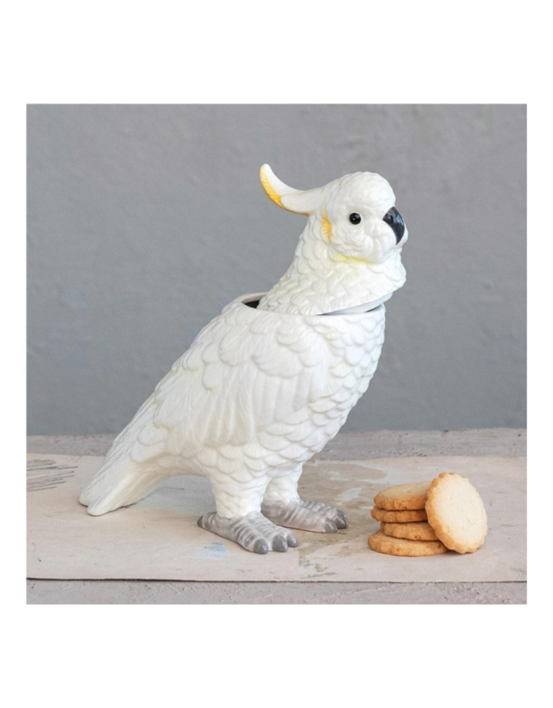 Creative Co-Op Ceramic Cockatoo Jar with Lid