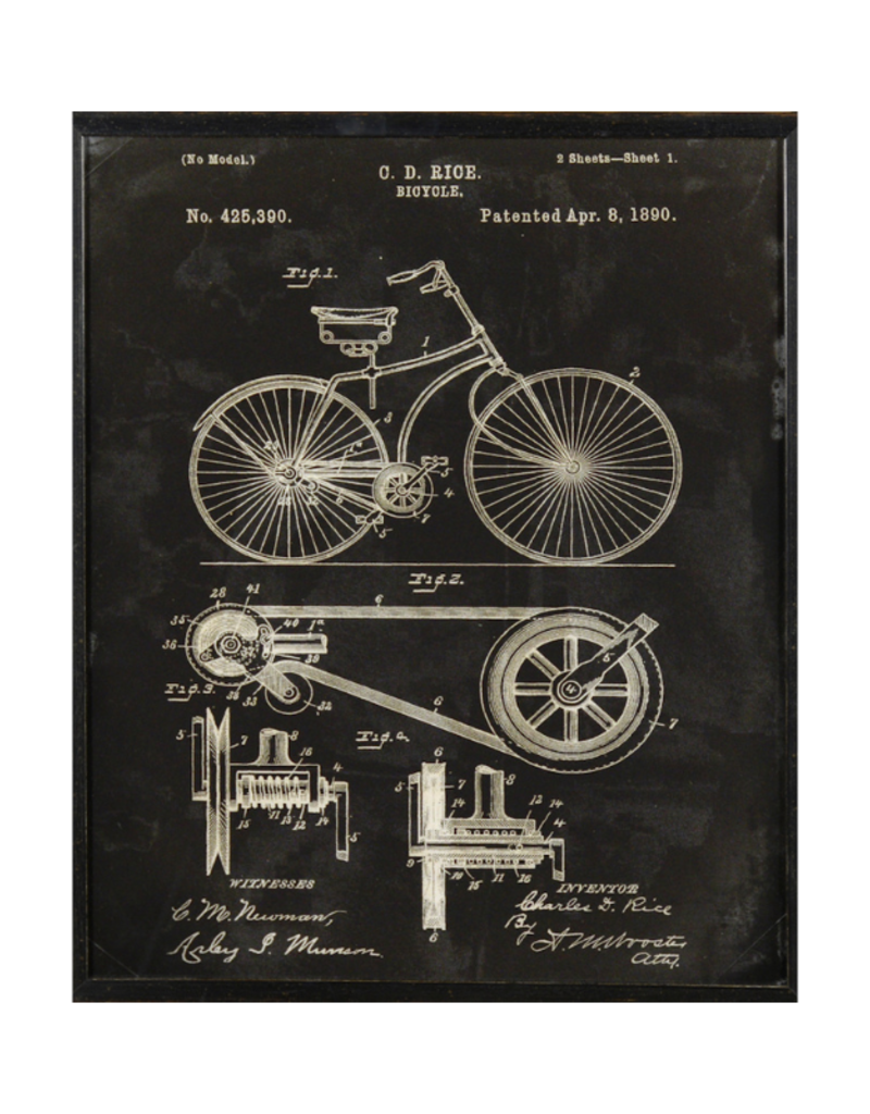 Celadon Art Bicycle Patent 1890 in Charcoal 17"x21"