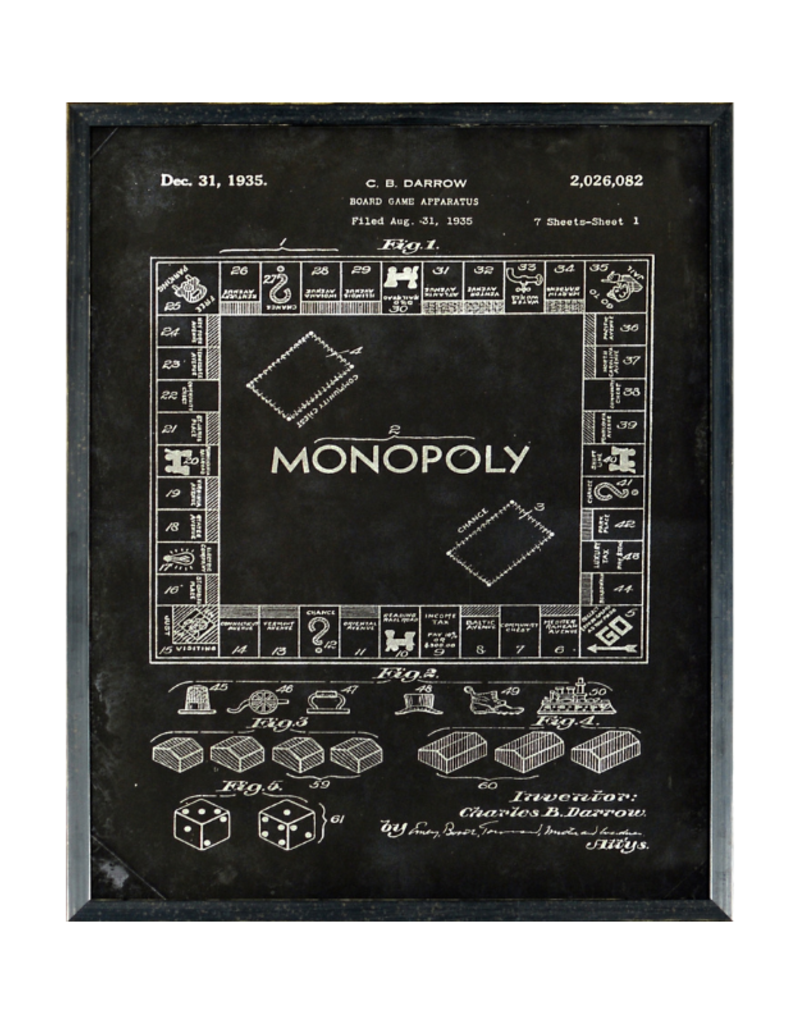 Celadon Art Monopoly Patent in Charcoal 17"x21"