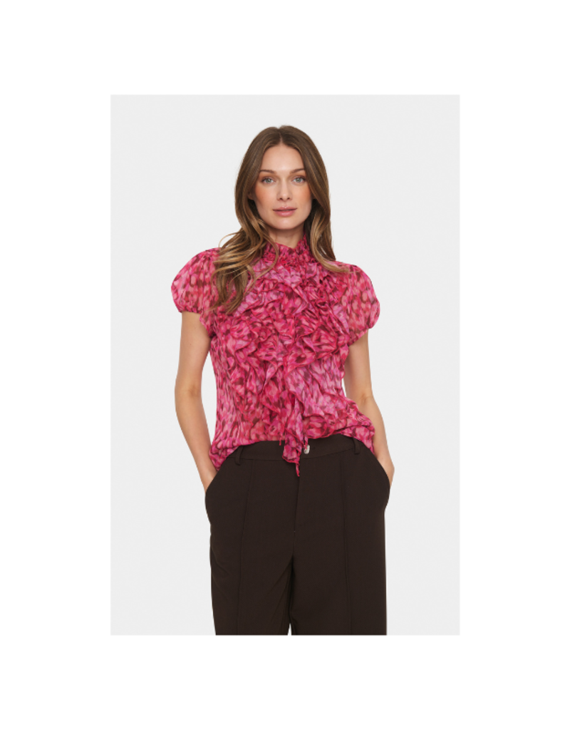 Saint Tropez Lilja Crinkle Shirt in Fuchsia Leo by Saint Tropez