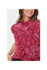 Saint Tropez Lilja Crinkle Shirt in Fuchsia Leo by Saint Tropez
