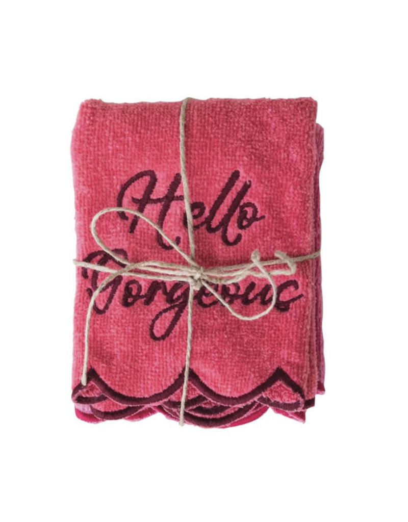 Creative Co-Op "Hello..." Set of 2 Terry Wash Cloths
