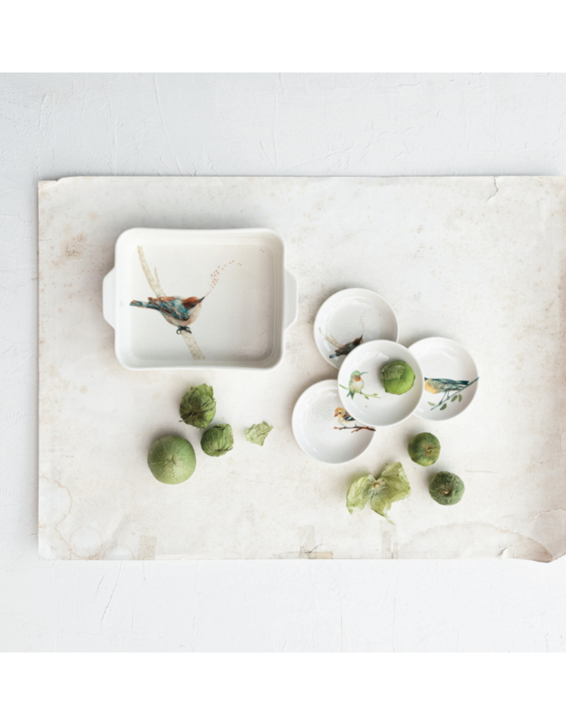 Creative Co-Op Bird on Branch Stoneware Dish