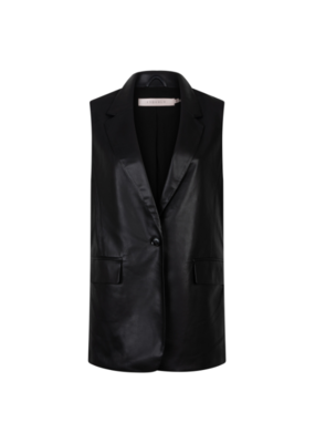 Esqualo Long Vegan Leather Gilet Vest in Black by Esqualo