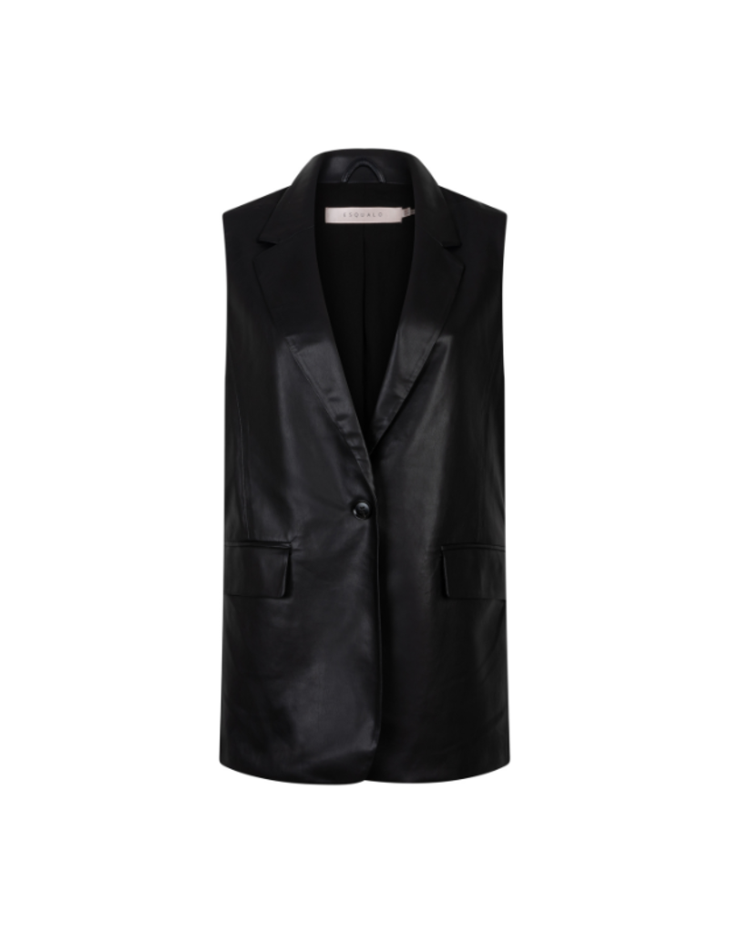 Esqualo Long Vegan Leather Vest in Black by Esqualo