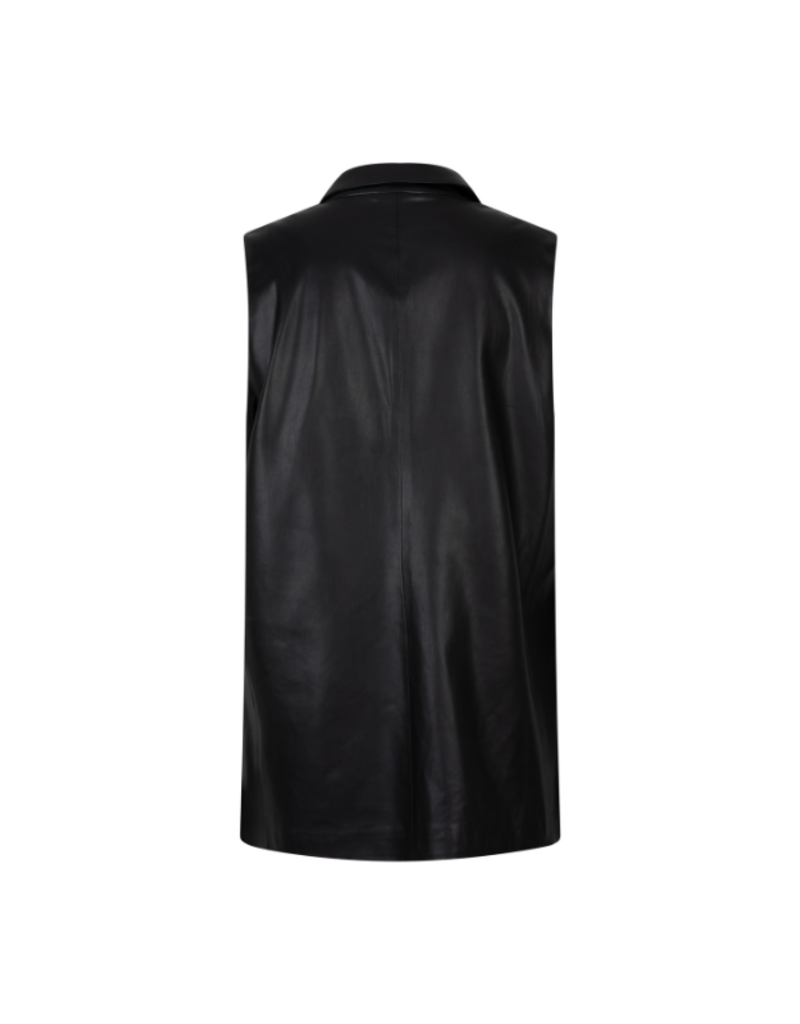 Esqualo Long Vegan Leather Gilet Vest in Black by Esqualo