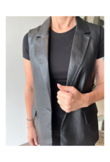 Esqualo Long Vegan Leather Gilet Vest in Black by Esqualo
