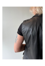 Esqualo Long Vegan Leather Gilet Vest in Black by Esqualo