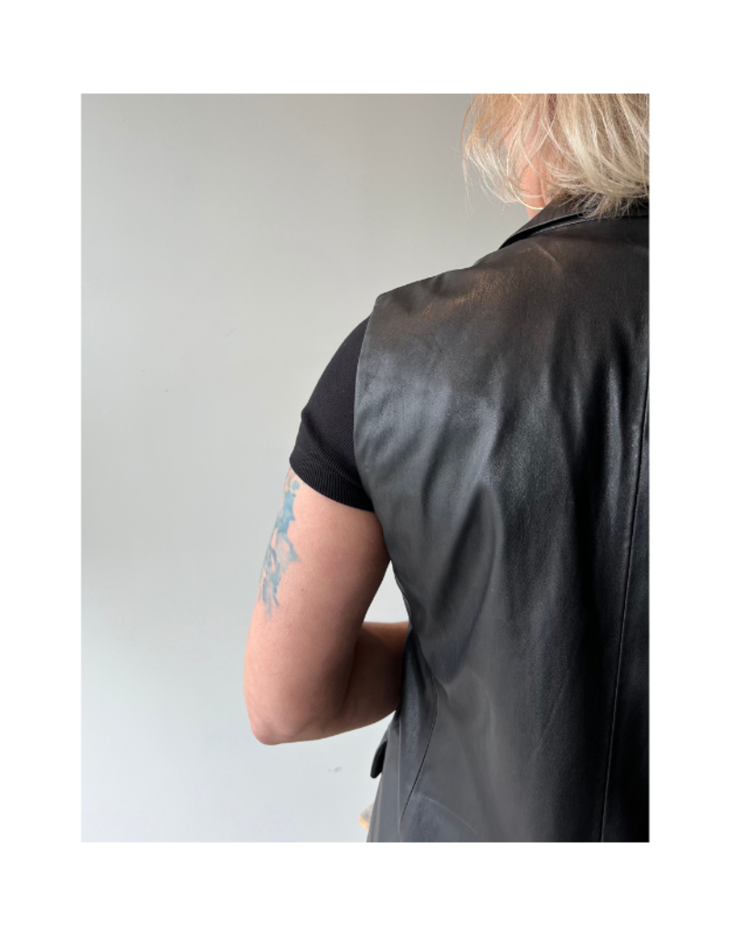 Esqualo Long Vegan Leather Gilet Vest in Black by Esqualo