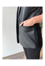 Esqualo Long Vegan Leather Gilet Vest in Black by Esqualo
