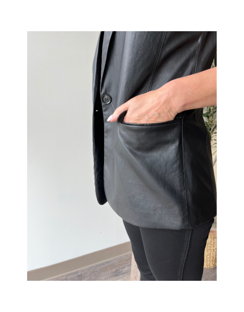 Esqualo Long Vegan Leather Vest in Black by Esqualo