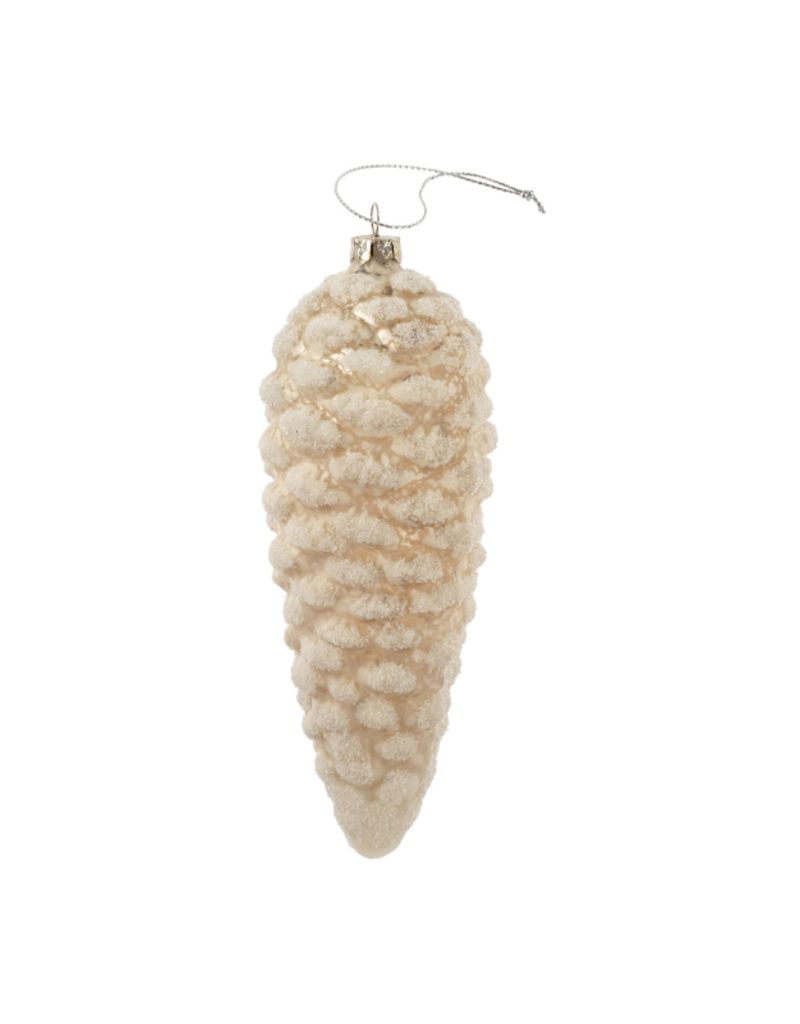 Indaba Trading Winter White Pinecone Glass Ornament