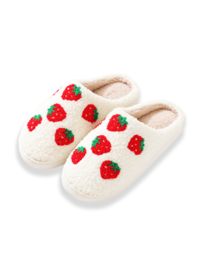 Lyla & Luxe Printed Sherpa Slides in Strawberries by Lyla + Luxe