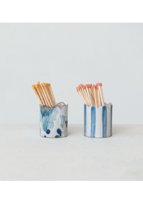 Creative Co-Op Scalloped Edge Stoneware Matchstick Holder