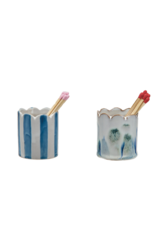 Creative Co-Op Scalloped Edge Stoneware Matchstick Holder