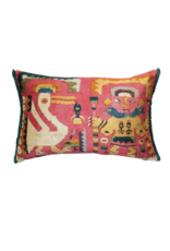 Creative Co-Op Coral Multi Velvet Printed Lumbar Pillow with Fringe