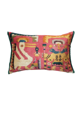 Creative Co-Op Coral Multi Velvet Printed Lumbar Pillow with Fringe