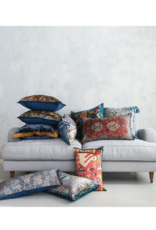 Creative Co-Op Coral Multi Velvet Printed Lumbar Pillow with Fringe