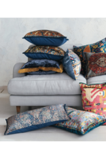Creative Co-Op Coral Multi Velvet Printed Lumbar Pillow with Fringe