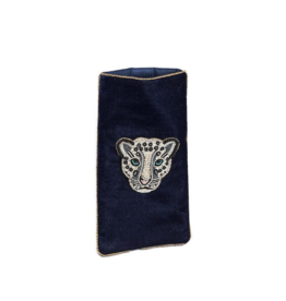 Leopard Navy Blue Velvet Eyeglass Case