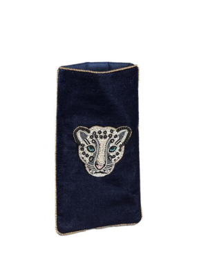Leopard Navy Blue Velvet Eyeglass Case