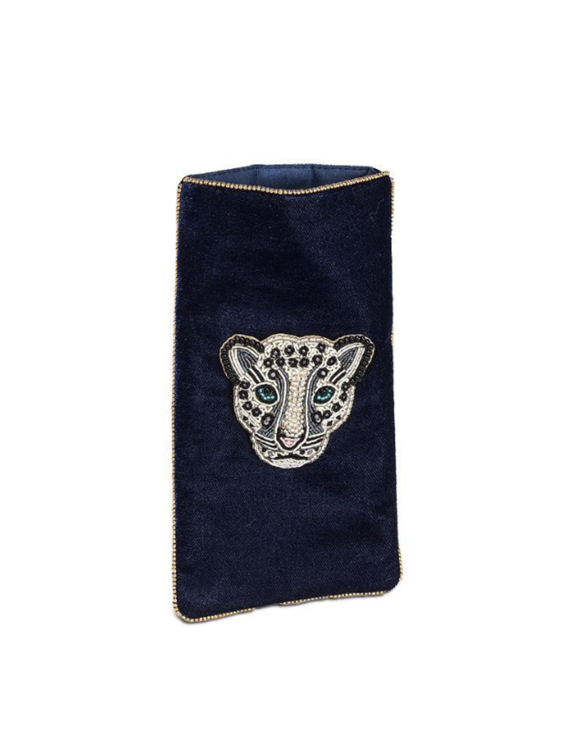 Leopard Navy Blue Velvet Eyeglass Case