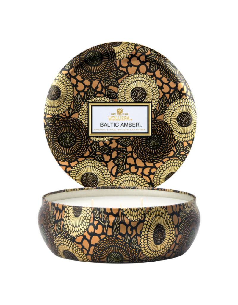 Voluspa 3-Wick Tin Candle in Baltic Amber by Voluspa