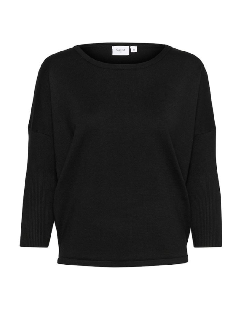 Saint Tropez Mila Round Neck Pullover in Black by Saint Tropez