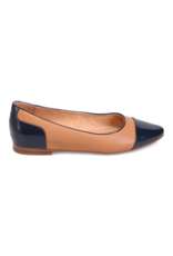 Mollini LAST ONE - SIZE 37 - Strilla Patent Leather Flat in Navy Dark Tan by Mollini