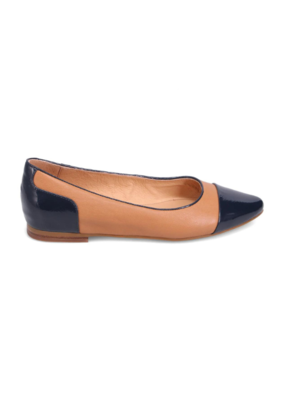 Mollini LAST ONE - SIZE 37 - Strilla Patent Leather Flat in Navy Dark Tan by Mollini
