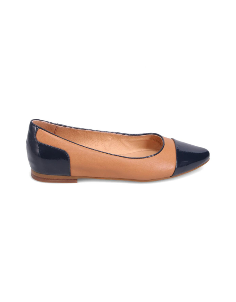 Mollini LAST ONE - SIZE 37 - Strilla Patent Leather Flat in Navy Dark Tan by Mollini
