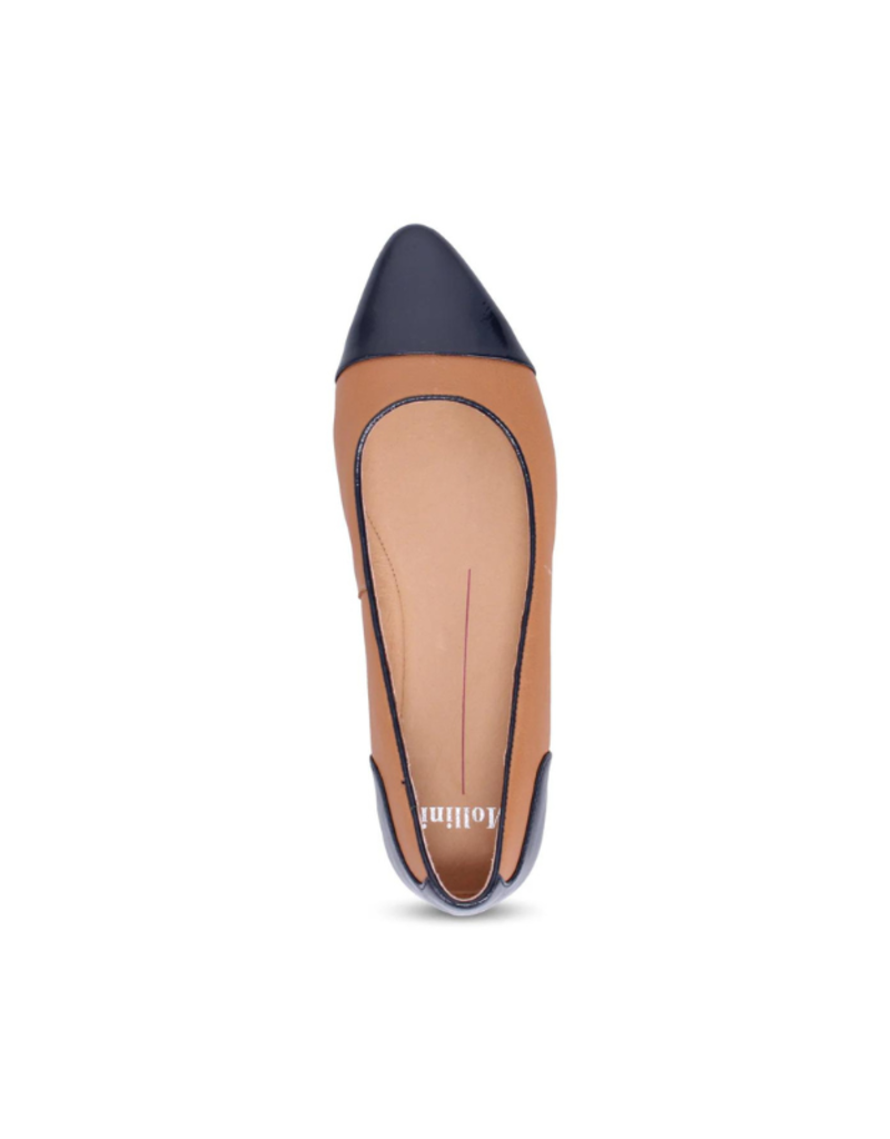 Mollini LAST ONE - SIZE 37 - Strilla Patent Leather Flat in Navy Dark Tan by Mollini
