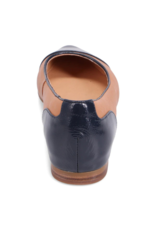 Mollini LAST ONE - SIZE 37 - Strilla Patent Leather Flat in Navy Dark Tan by Mollini