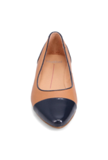 Mollini LAST ONE - SIZE 37 - Strilla Patent Leather Flat in Navy Dark Tan by Mollini