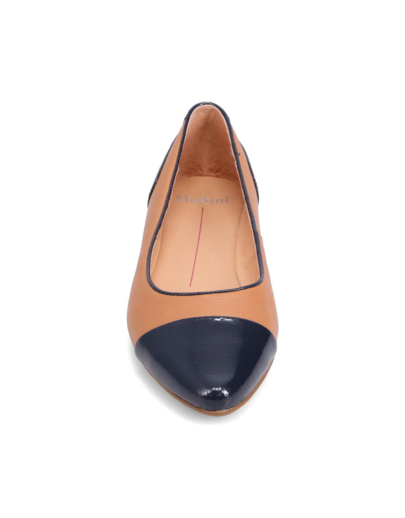 Mollini LAST ONE - SIZE 37 - Strilla Patent Leather Flat in Navy Dark Tan by Mollini