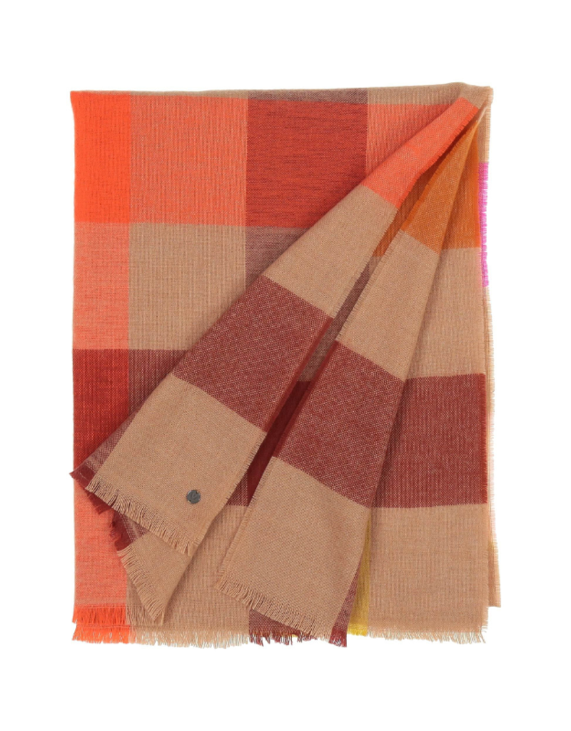 Fraas Modern Check Oversize Wool Scarf Spice Route by Fraas