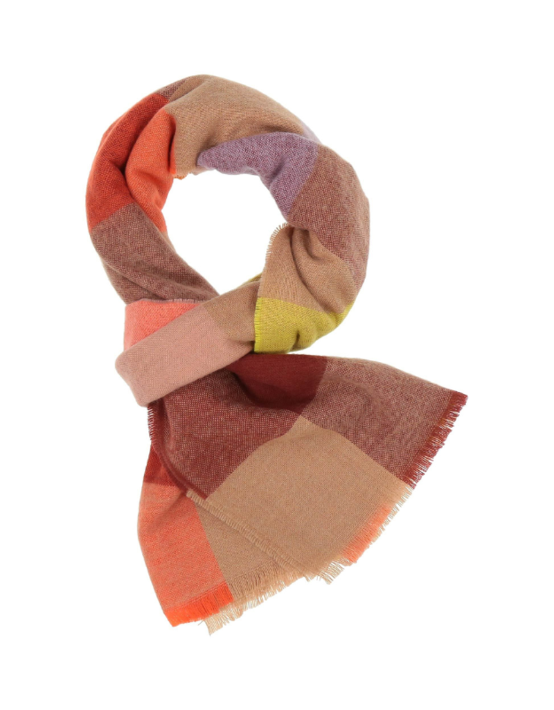 Fraas Modern Check Oversize Wool Scarf Spice Route by Fraas